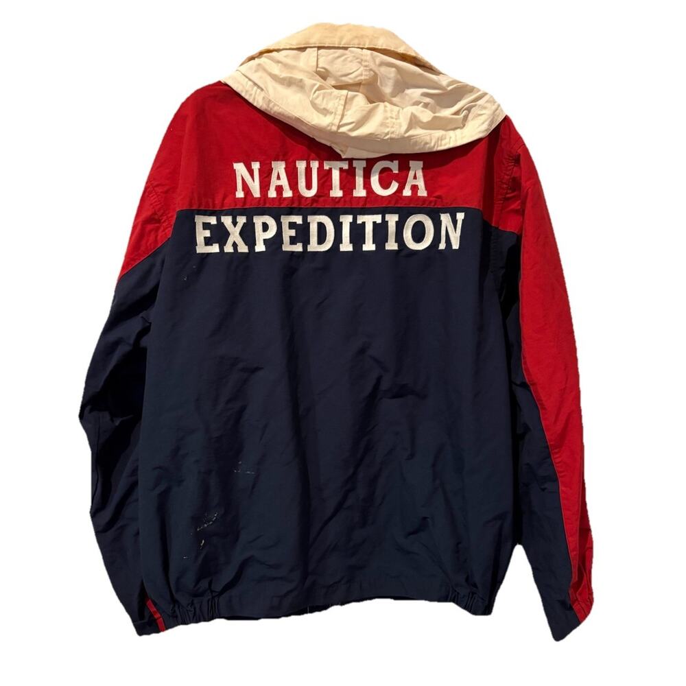 Vintage 90’s Nautica Embroidered Sailing Hooded Windbreaker Jacket XL-stains - Picture 2 of 14